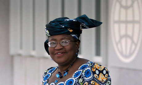 World Bank presidential nominee Okonjo-Iweala of Nigeria leaves after an interview in Washington