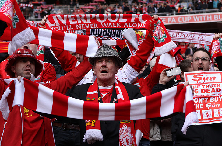 fa cup semi: Liverpool fan at the Liverpool v Everton FA Cup Semi Final