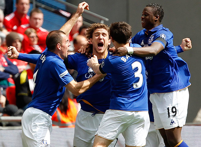 fa cup semi: Everton's Jelavic celebrates his goal against Liverpool