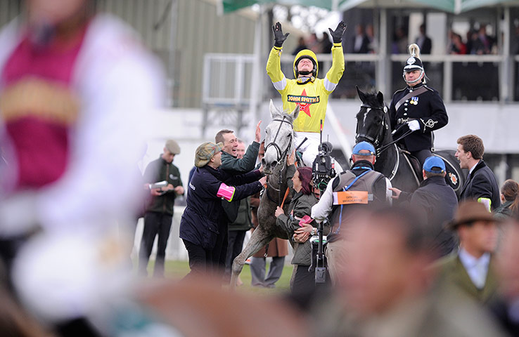 National: Darryl Jacob celebrates winning the 2012 Grand National