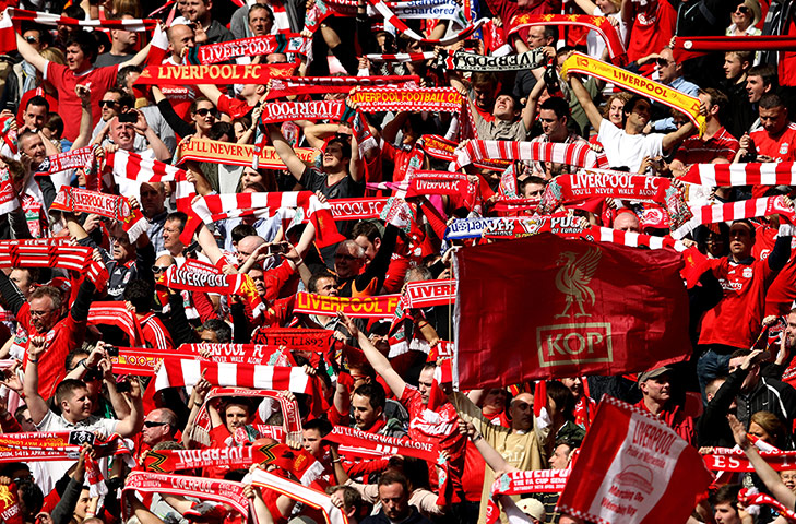 FA CUP SEMI: Liverpool fans celebrates at the end of the match