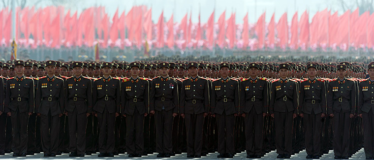 24 hours: Pyongyang, North Korea: North Korean soldiers stand in formation