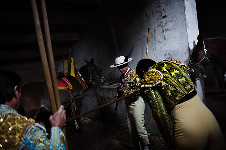 24 hours: Brihuega, Spain: Spain's bullfighter picadores prepare their spears