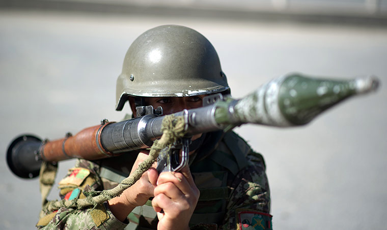 Afghanistan attacks: An Afghan Army soldier is armed with a rocket-propelled grenade 