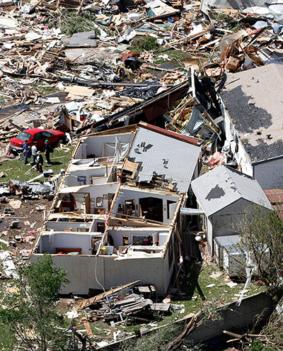 Tornado damage: Damaged properties in the Oaklawn neighbourhood in Wichita, Kansas