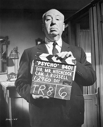 Genius of Hitchcock: Hitchcock with a clapperboard on the set of Psycho