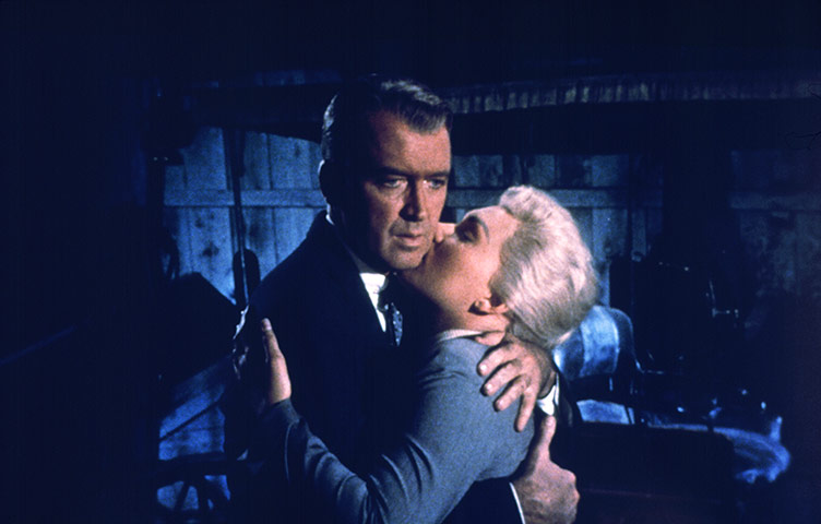 Genius of Hitchcock: James Stewart and Kim Novak in a still from Vertigo, 1958