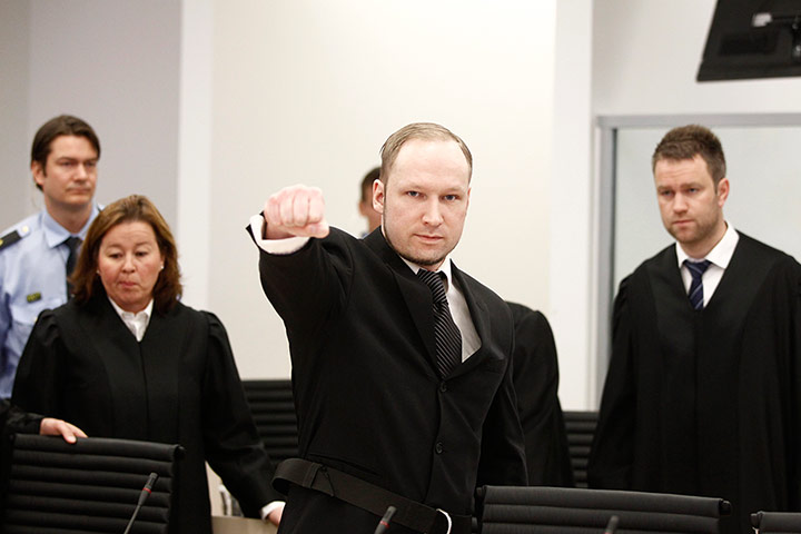 News pictures of the day: Anders Behring Breivik at the start of the third day of proceedings in Oslo