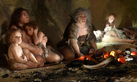 Museum exhibit showing a Neanderthal family