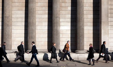 City workers outside the Bank of England on Threadneedle Street in the City of London