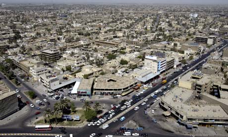 An aerial view of of Baghdad where three Shia neighbourhoods in the capital have been hit by blasts