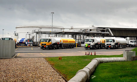 Petrol tankers at Kingsbury depot in Warwickshire