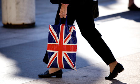 lady with union jack shopping bag