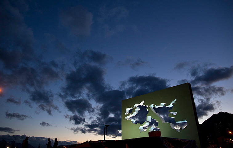 Falklands war anniversary: People walk past the Malvinas Falklands war Memorial in Ushuaia, Argentina