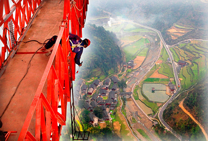 Suspension bridge: Aizhai Long-span Suspension Bridge in Jishou, Hunan, China - 31 Mar 2012