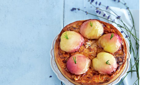 Peach and rosemary almond tart