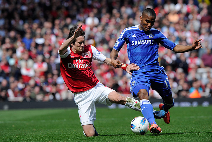 Tom Jenkins: Tomas Rosicky and Malouda both battle for the ball