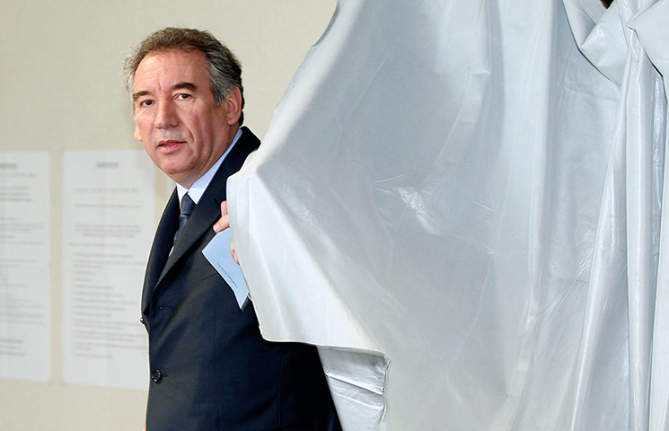 French elections: The Democratic Movement candidate Francois Bayrou in a polling booth in Pau