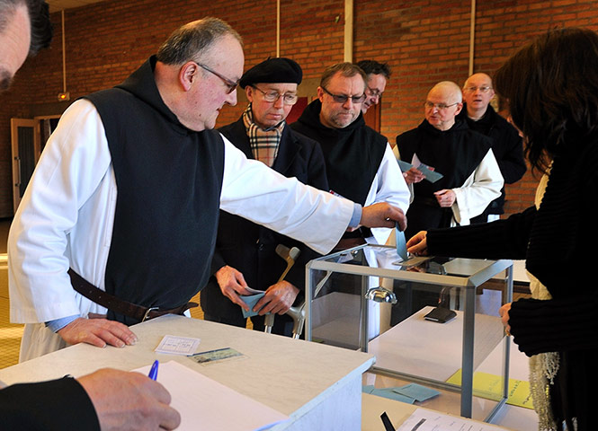 French elections: A monk from Mont des Cats' abbey votes in Godewaersvelde, northern France