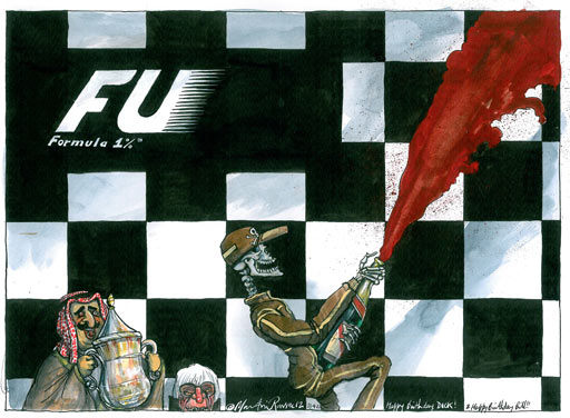 Martin Rowson on the Bahrain Grand Prix controversy - cartoon