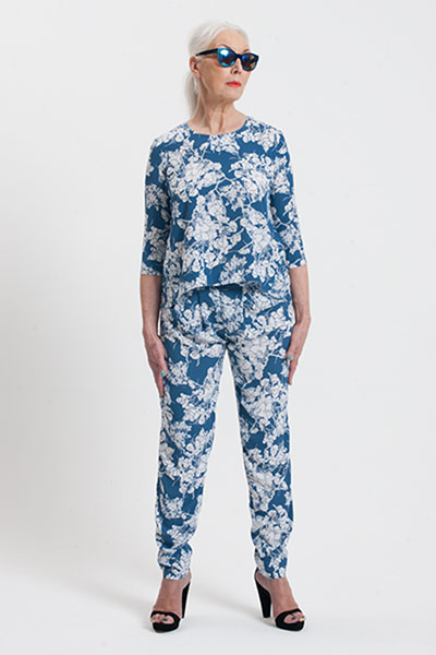All Ages: Valerie wears a blue floral pyjama suit