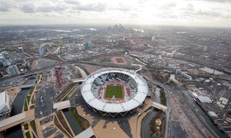 An aerial view of the London Olympic park.