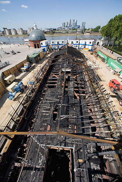 Cutty Sark: The fire damaged decks of the Cutty Sark in 2007