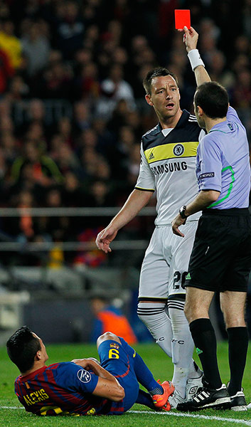 Barcelona v Chelsea: John Terry receives a red card