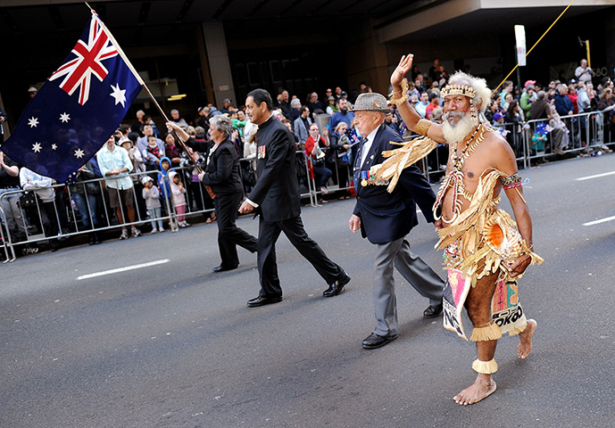 Anzac Day: A veteran from Papua New Guinea marches with fellow veterans in Sydney