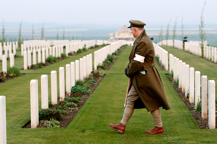 Anzac Day: Jose Sanchez of France, in a First World War uniform in Villers-Bretonneux