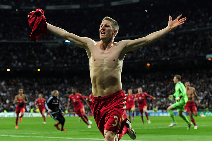 Real Madrid v Bayern: Bastian Schweinsteiger celebrates scoring a penalty against Real Madrid