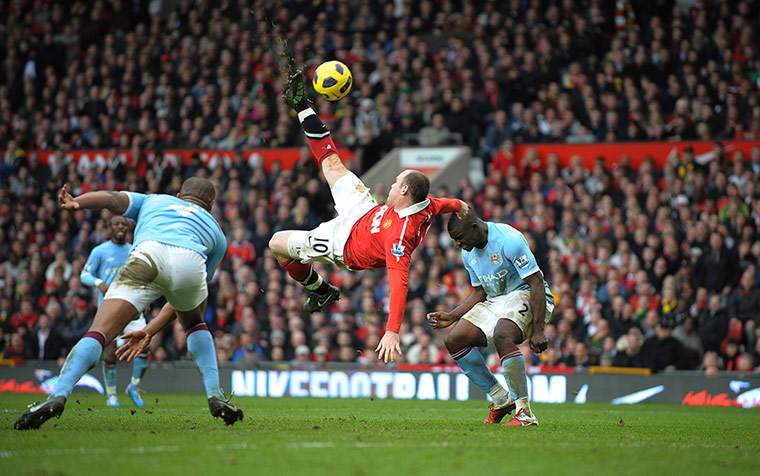 Barclays photo awards: Wayne Rooney acrobatically scores Manchester United's winner