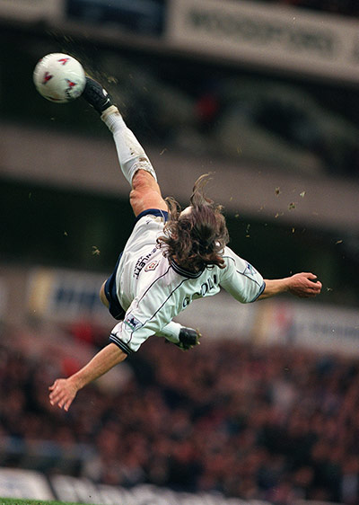 Barclays photo awards: Tottenham's David Ginola makes a spectacular overhead kick