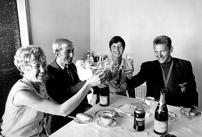 David Hemery: Medallist's Champagne Breakfast At London Airport in 1968