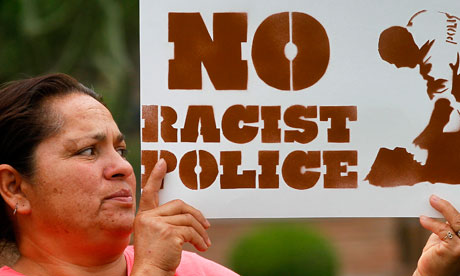 no racist police protest sign