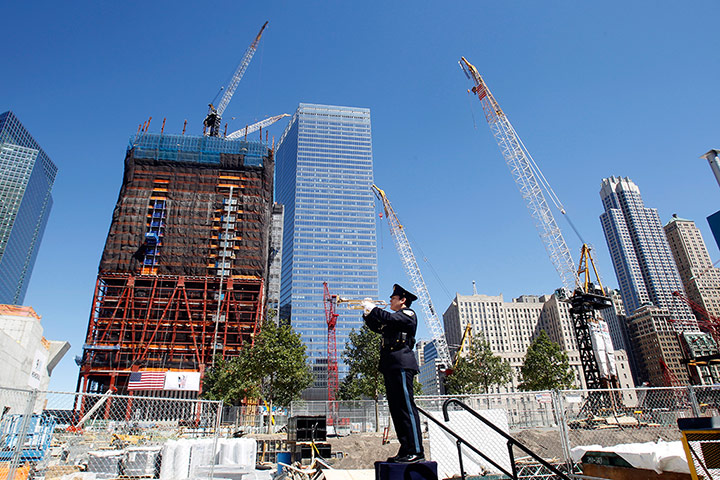 World Trade Centre: 11 September 2010: A Port Authority police officer plays Taps