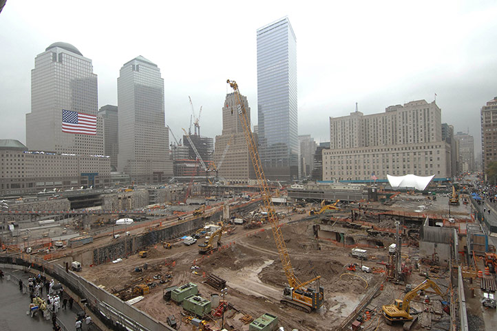 World Trade Centre: 11 September 2007: People walk in to the pit