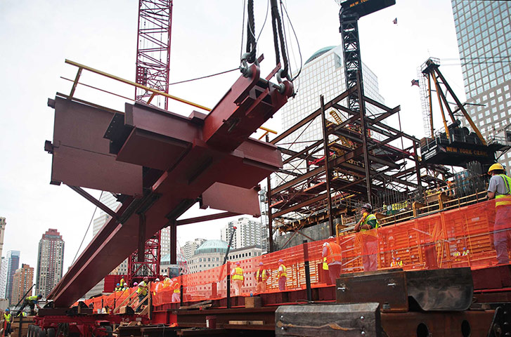 World Trade Centre: 12 August 2009: A 70 ton steel column is put into place