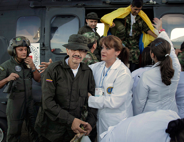 Colombia hostage release: Former hostage police Jorge Romero arrives at airport