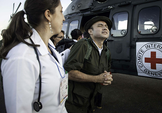 Colombia hostage release: Former hostage Cesar Augusto Lasso Monsalve  arrives in Villavicencio