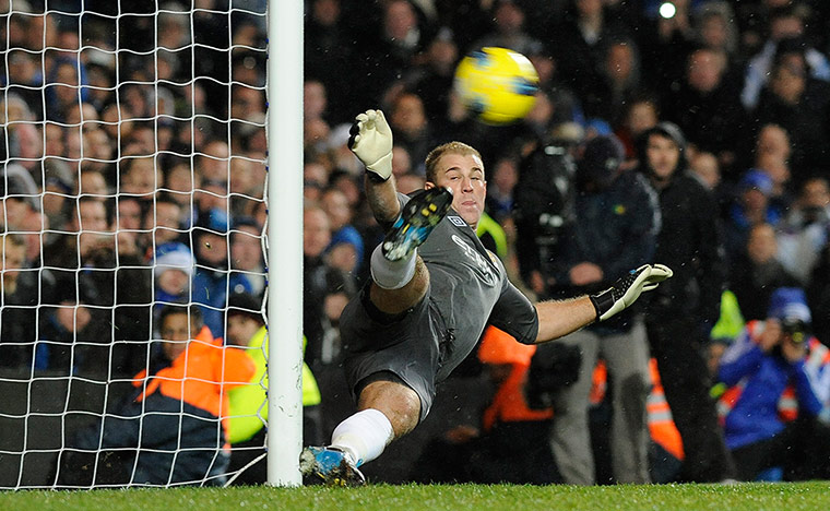 City versus United: Joe Hart dives the wrong way and watches Lampard's penalty fly into the net