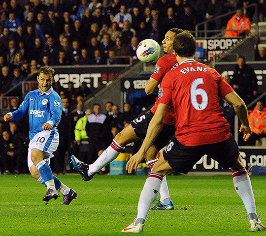 City versus United: Wigan Athletic's Shaun Maloney scores against Manchester United