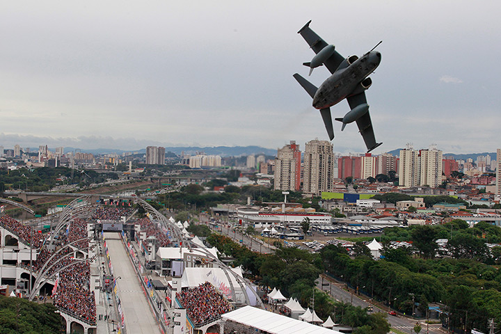 24 hours: Sao Paulo, Brazil: A Brazilian military jet at IndyCar's Sao Paulo 300 race