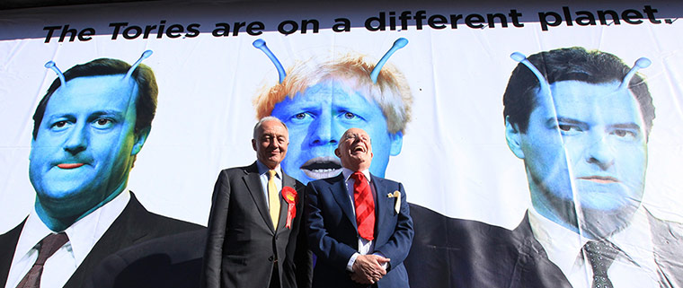 Picture desk live: Ken Livingstone and actor Richard Wilson enjoy a cheeky dig at the Tories
