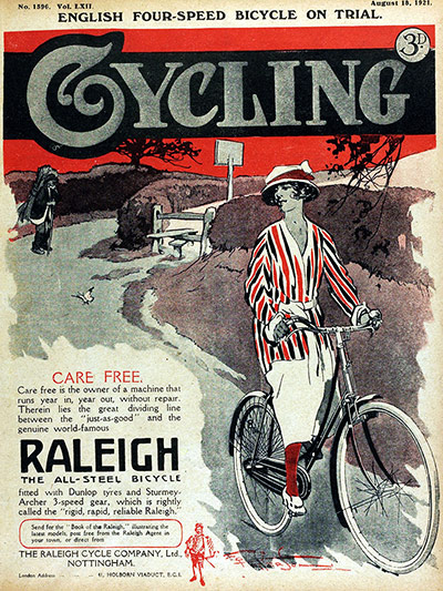 The history of Raleigh: A cover from Cycling magazine showing the fashion and lastest bicycles
