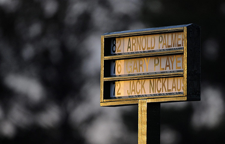Augusta Day 1: The 2012 Masters Tournament ceremonial tee shot sign
