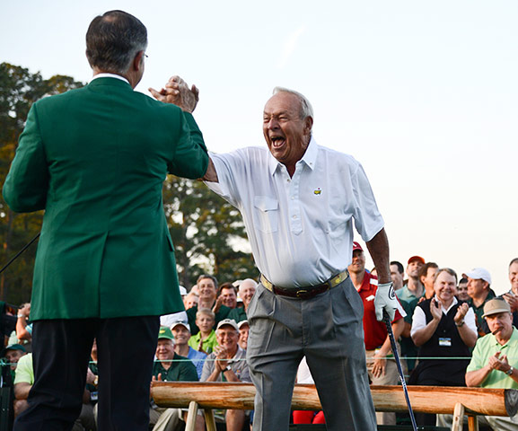 Augusta Day 1: Arnold Palmer with Augusta National Golf Club chairman Billy Payne