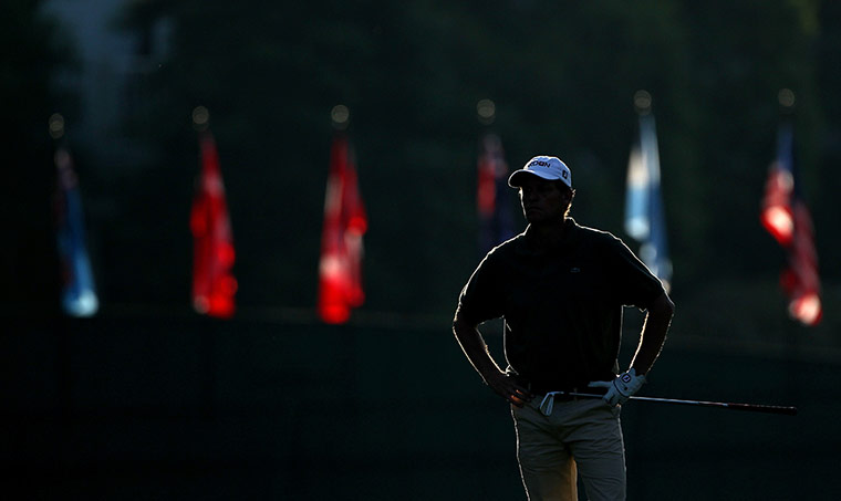 Masters: Anders Hansen looks on from the first hole