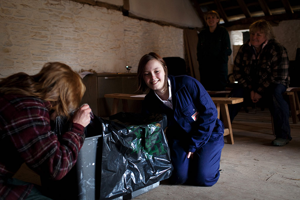 Lambing student Ellen Brain uses makshift lamb to simulate different births
