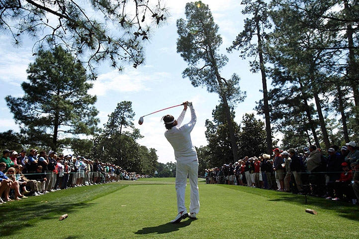 Augusta day 2: Bubba Watson hits his tee shot on the ninth
